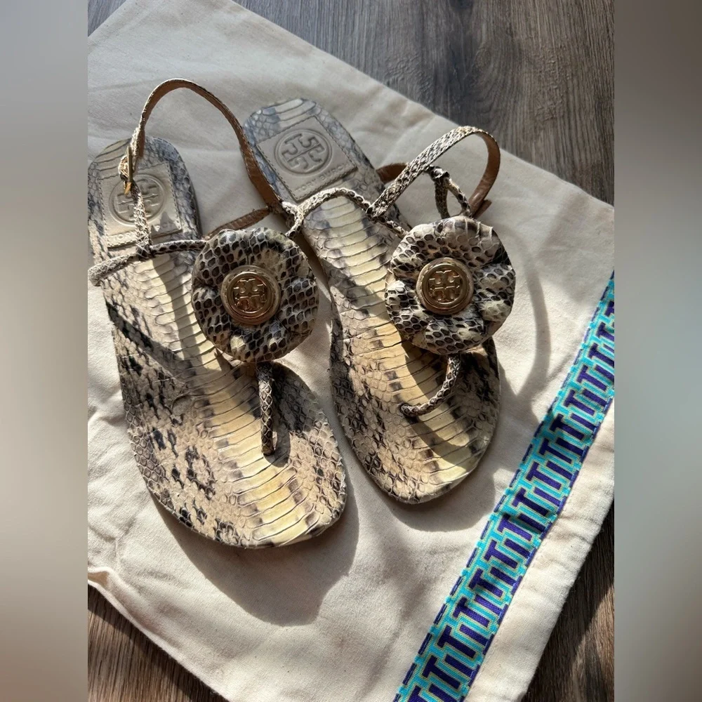 Tory Burch Snake Print Sandals Leather Size 5.5